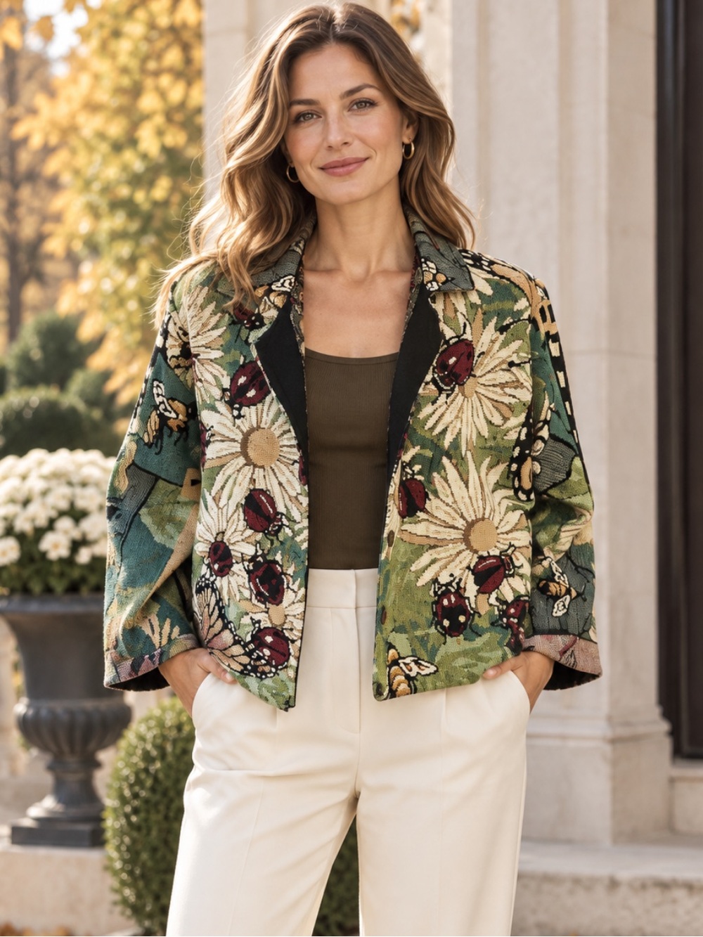 Gorgeous Vintage Lady Bug Floral Tapestry Cardigan Jacket ❤️O/S.